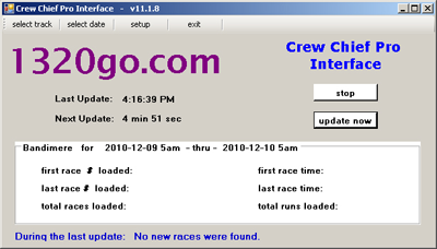 Crew Chief Pro Interface Screen